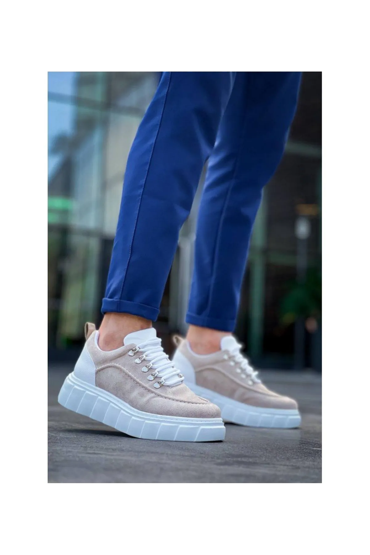 Boy Uzatan Gizli Topuklu Bej Erkek Spor Ayakkabı GT077