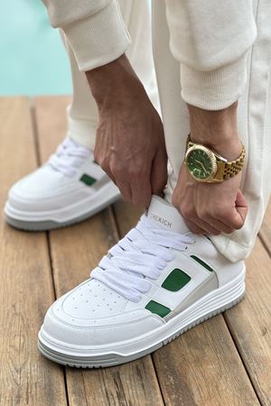 Boy Uzatan Gizli Topuklu Beyaz Yeşil Erkek Ayakkabı GT-0017