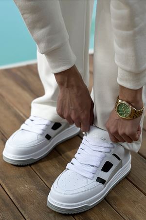 Boy Uzatan Gizli Topuklu Beyaz Siyah Erkek Ayakkabı GT-0020