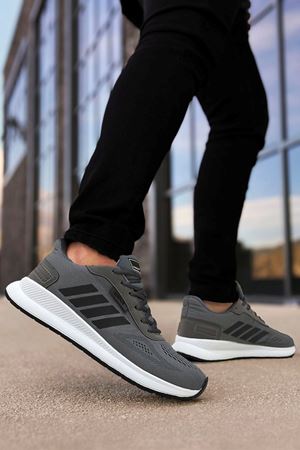 Boy Uzatan Gizli Topuklu Füme Siyah Çizgili Erkek Spor Ayakkabı GT-0040