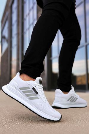 Boy Uzatan Gizli Topuklu Beyaz Gri Çizgili Erkek Spor Ayakkabı GT-0041