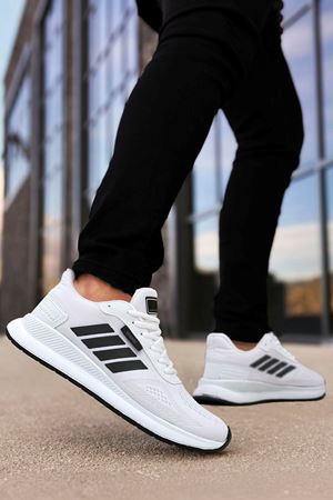 Boy Uzatan Gizli Topuklu Beyaz Siyah Çizgili Erkek Spor Ayakkabı GT-0042