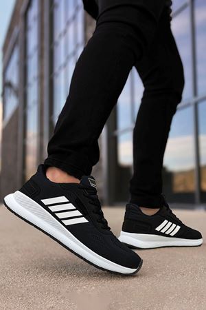 Boy Uzatan Gizli Topuklu Siyah Beyaz Çizgili Erkek Spor Ayakkabı GT-0043