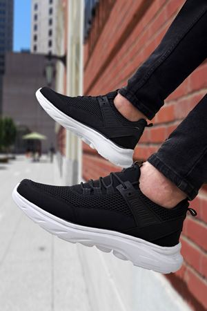 Boy Uzatan Gizli Topuklu Siyah Beyaz Ultra Hafif Erkek Spor Ayakkabı GT-0060