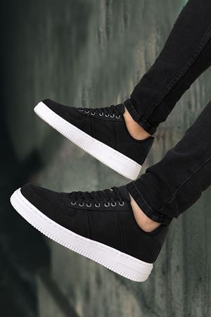 Boy Uzatan Gizli Topuklu Siyah Beyaz Keten Erkek Günlük Ayakkabı GT-0069