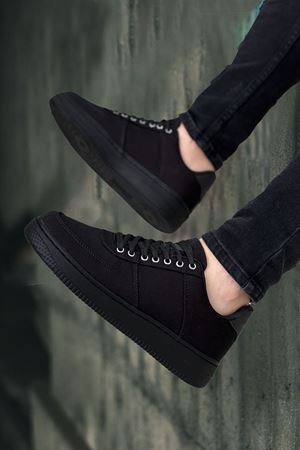 Boy Uzatan Gizli Topuklu Siyah Keten Erkek Günlük Ayakkabı GT-0070