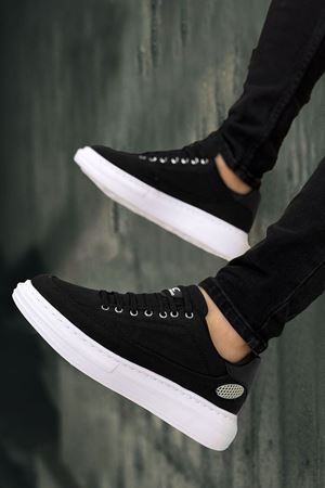 Boy Uzatan Gizli Topuklu Siyah Keten Monarch Erkek Günlük Ayakkabı GT-0074