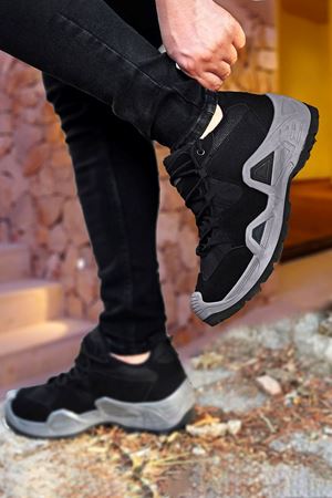 Boy Uzatan Gizli Topuklu Siyah Füme WaterProof Ayakkabı GT-0080