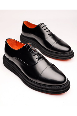 Boy Uzatan Gizli Topuklu  Siyah HAKİKİ DERİ ERKEK TARZ RAHAT KLASİK AYAKKABI GT-0154
