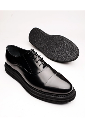 Boy Uzatan Gizli Topuklu  Siyah HAKİKİ DERİ ERKEK TARZ RAHAT KLASİK AYAKKABI GT-0155