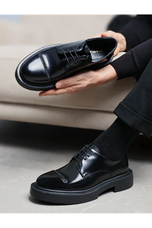 Boy Uzatan Gizli Topuklu Siyah MARSHALL HAKİKİ DERİ GÜNLÜK KLASİK AYAKKABI GT-0162