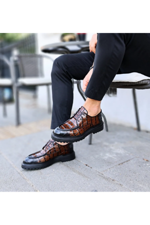 Boy Uzatan Gizli Topuklu Kahve CROCO RAHAT ERKEK DERİ Ayakkabı GT-0179