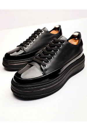 Boy Uzatan Gizli Topuklu LEGGIO ŞIK ERKEK HAKİKİ DERİ AYAKKABI SİYAH RUGAN GT-0184