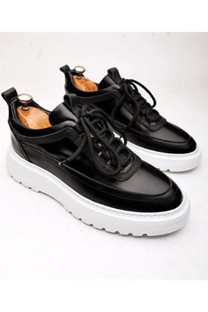 Boy Uzatan Gizli Topuklu OZZY HAKİKİ DERİ ERKEK TARZ AYAKKABI SİYAH AÇMA GT-0190