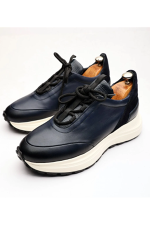 Boy Uzatan Gizli Topuklu NAVY VARŞOVA HAKİKİ DERİ ERKEK SNEAKRS AYAKKABI LACİVERT GT-0192