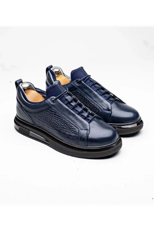 Boy Uzatan Gizli Topuklu CROCCO GENIUS ERKEK DERİ GÜNLÜK RAHAT AYAKKABI Lacivert Kroko GT-0195