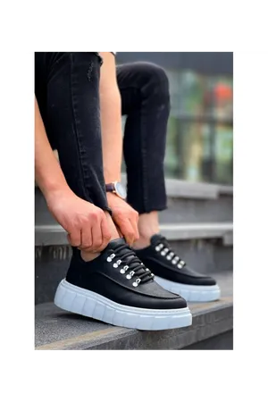 Boy Uzatan Gizli Topuklu Siyah Beyaz Erkek Spor Ayakkabı GT081