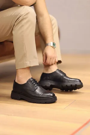 Boy Uzatan Gizli Topuklu Siyah Erkek Klasik Ayakkabı GT101