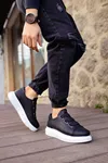 Boy Uzatan Gizli Topuklu Siyah Beyaz Bağcıksız Erkek Spor Ayakkabı GT043